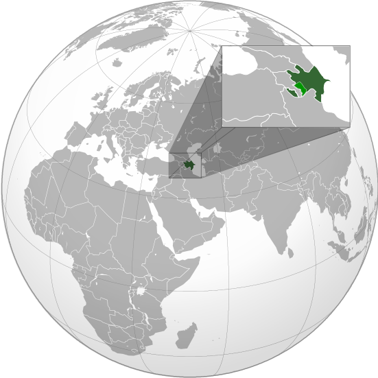 Azerbaijan Grey minimalist globe showing the country Azerbaijan in green.