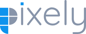 Logo of the company Pixely in shades of gray and light blue.