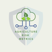 Genillard´s logo that is shaped like a shield in the background. In the front there is a cloud-shaped graphic that includes a plant icon. Underneath it says: "Agriculture Risk Metrics".